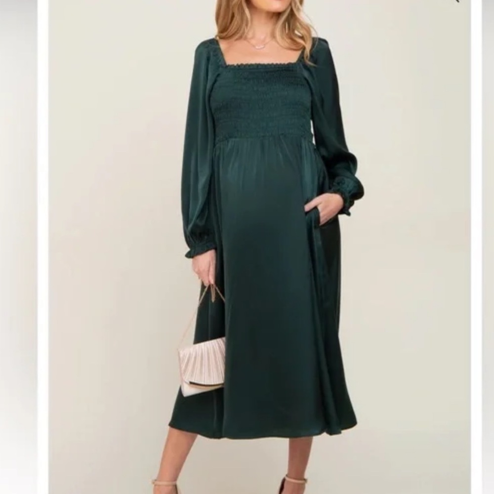PINKBLUSH maternity evergreen satin midi dress